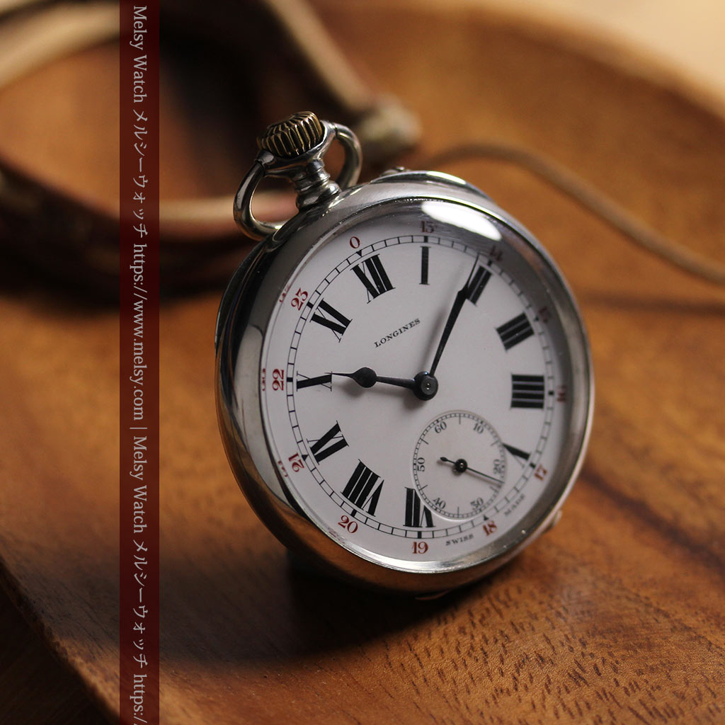 ロンジンの力強い雰囲気のアンティーク懐中時計 【1926年頃】ローマ数字-P2408-3