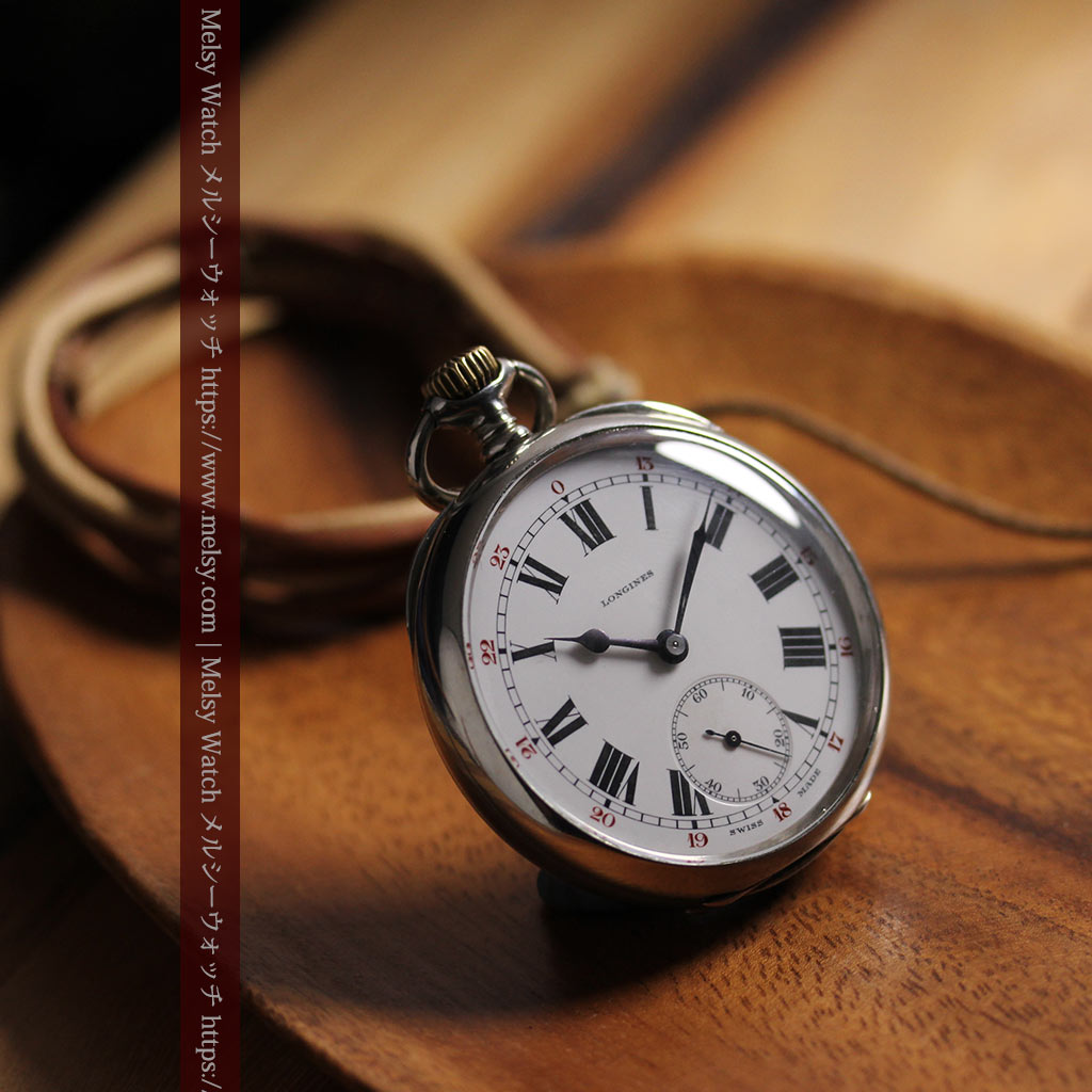 ロンジンの力強い雰囲気のアンティーク懐中時計 【1926年頃】ローマ数字-P2408-5