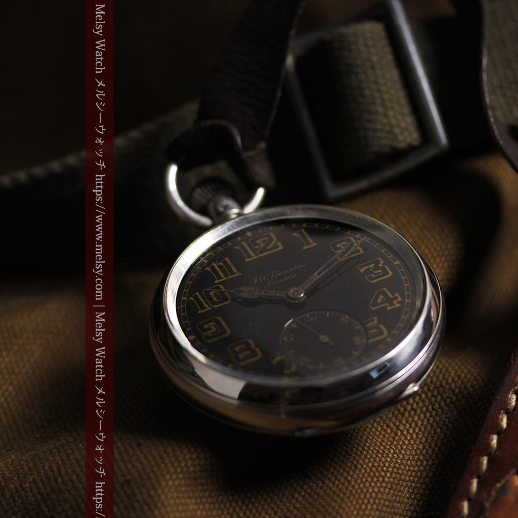 大英帝国時代 ベンソンの銀無垢アンティーク懐中時計 【1917年頃】黒文字盤-P2409-10