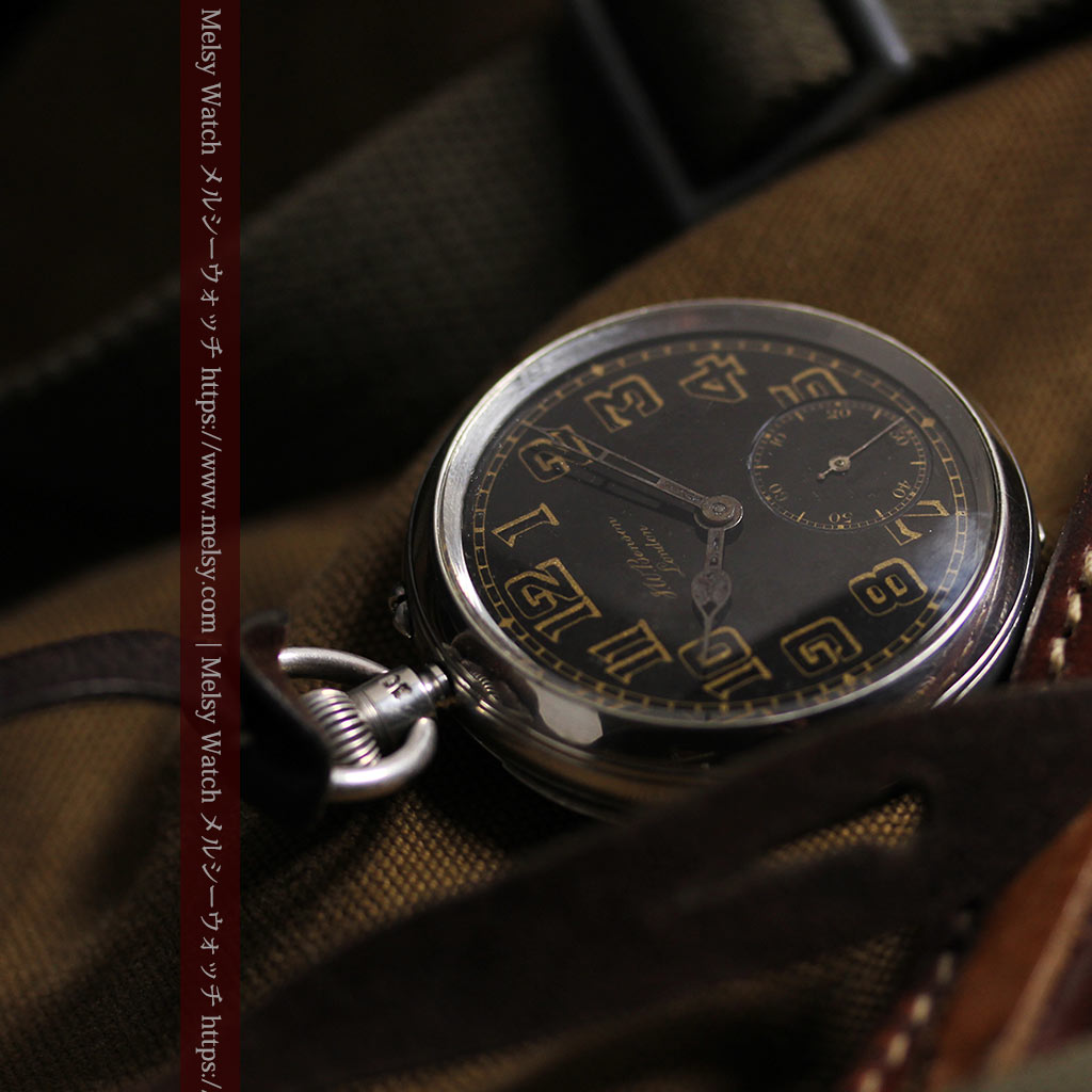 大英帝国時代 ベンソンの銀無垢アンティーク懐中時計 【1917年頃】黒文字盤-P2409-11