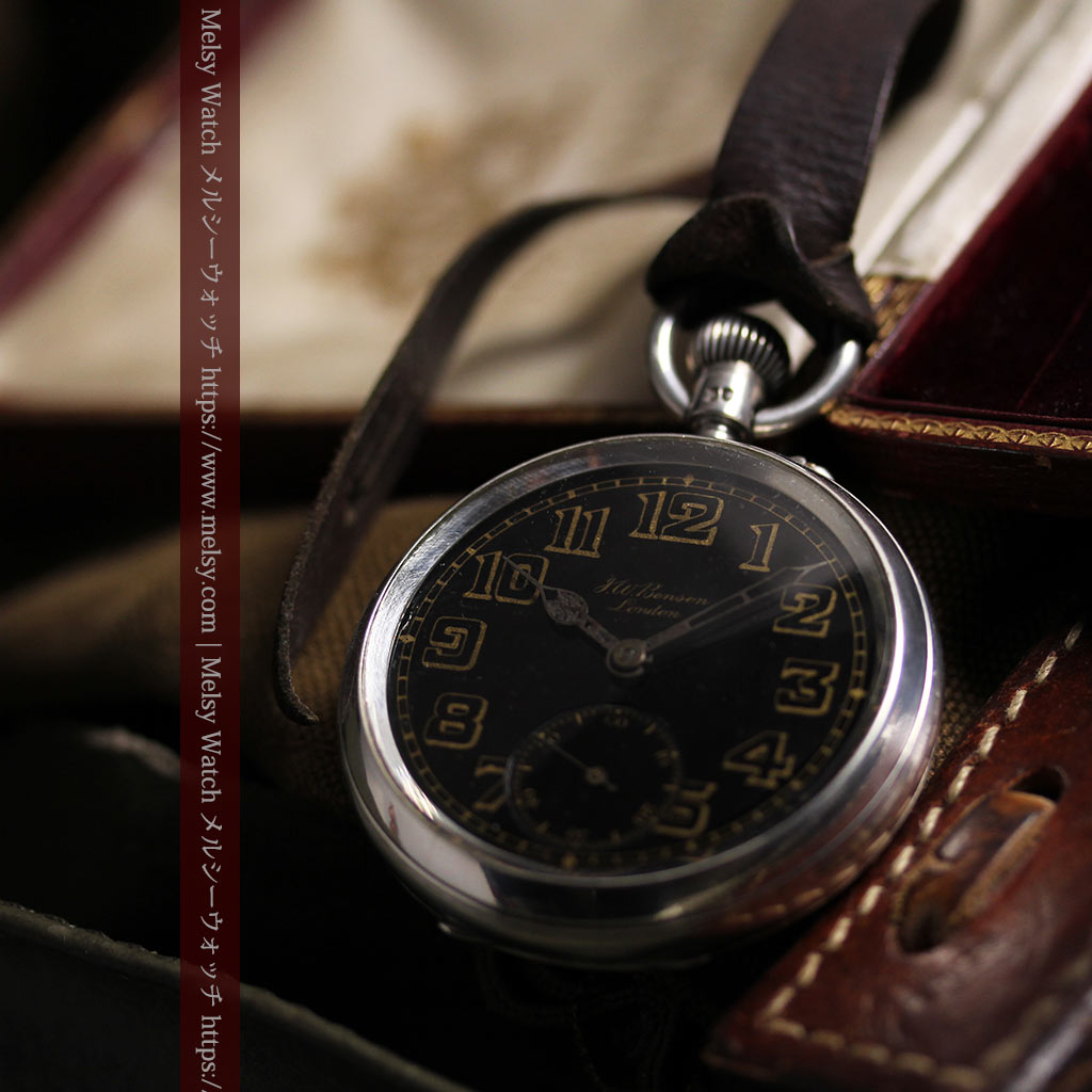 大英帝国時代 ベンソンの銀無垢アンティーク懐中時計 【1917年頃】黒文字盤-P2409-2