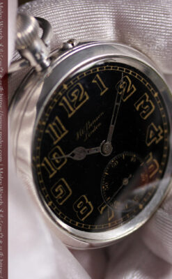 大英帝国時代 ベンソンの銀無垢アンティーク懐中時計 【1917年頃】黒文字盤-P2409-20