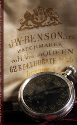 大英帝国時代 ベンソンの銀無垢アンティーク懐中時計 【1917年頃】黒文字盤-P2409-5