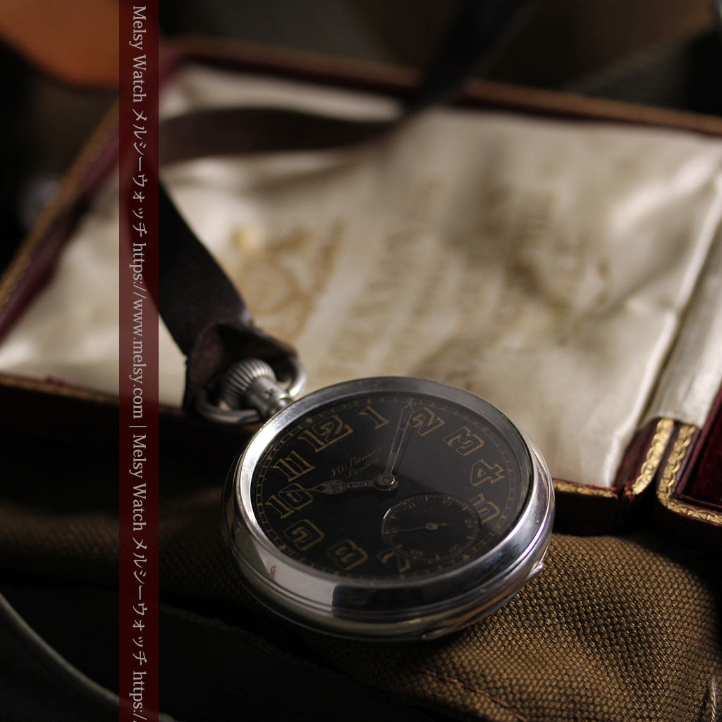 大英帝国時代 ベンソンの銀無垢アンティーク懐中時計 【1917年頃】黒文字盤-P2409-6