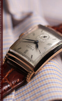 カーベックス グリュエンのアンティーク腕時計 ローズ色＆階段ラグ 【1941年頃】-W1676-1