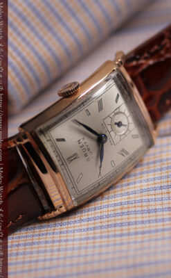 カーベックス グリュエンのアンティーク腕時計 ローズ色＆階段ラグ 【1941年頃】-W1676-10