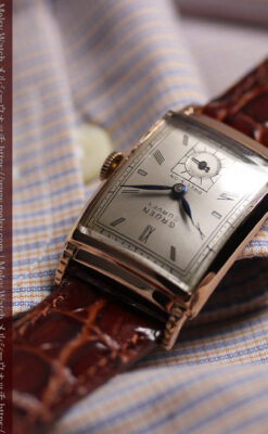 カーベックス グリュエンのアンティーク腕時計 ローズ色＆階段ラグ 【1941年頃】-W1676-11