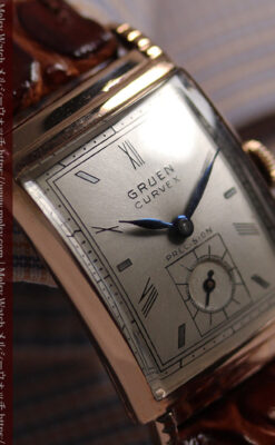 カーベックス グリュエンのアンティーク腕時計 ローズ色＆階段ラグ 【1941年頃】-W1676-14