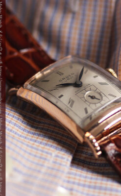 カーベックス グリュエンのアンティーク腕時計 ローズ色＆階段ラグ 【1941年頃】-W1676-2