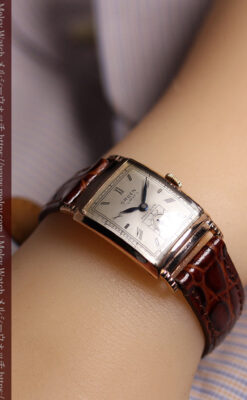 カーベックス グリュエンのアンティーク腕時計 ローズ色＆階段ラグ 【1941年頃】-W1676-21