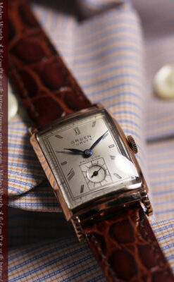 カーベックス グリュエンのアンティーク腕時計 ローズ色＆階段ラグ 【1941年頃】-W1676-6