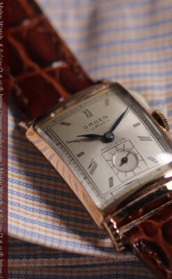 カーベックス グリュエンのアンティーク腕時計 ローズ色＆階段ラグ 【1941年頃】-W1676-7