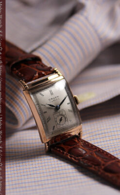 カーベックス グリュエンのアンティーク腕時計 ローズ色＆階段ラグ 【1941年頃】-W1676-8