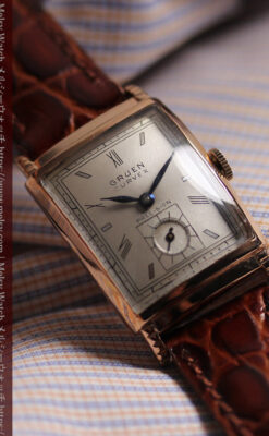 カーベックス グリュエンのアンティーク腕時計 ローズ色＆階段ラグ 【1941年頃】-W1676-9