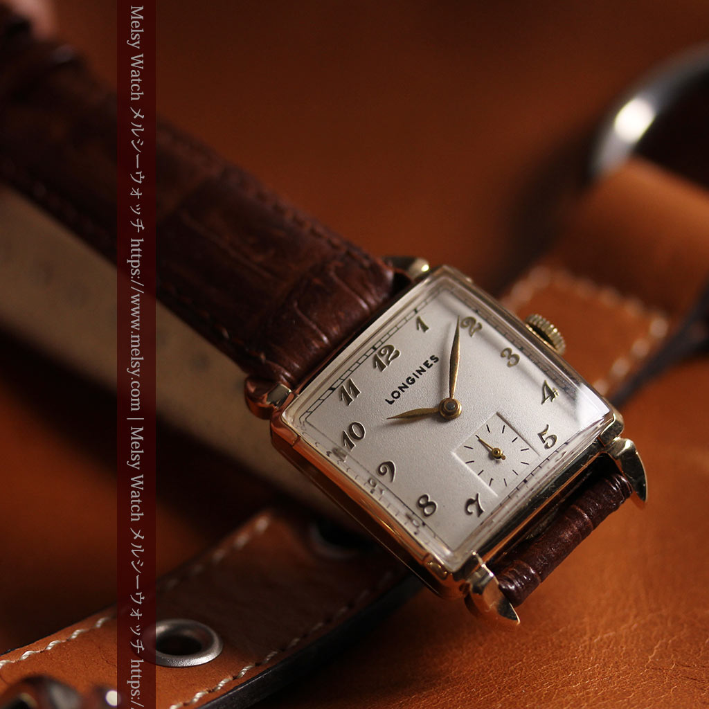 ロンジンのアンティーク金無垢腕時計 丸みのある昭和レトロ 【1949年頃】-W1677-3