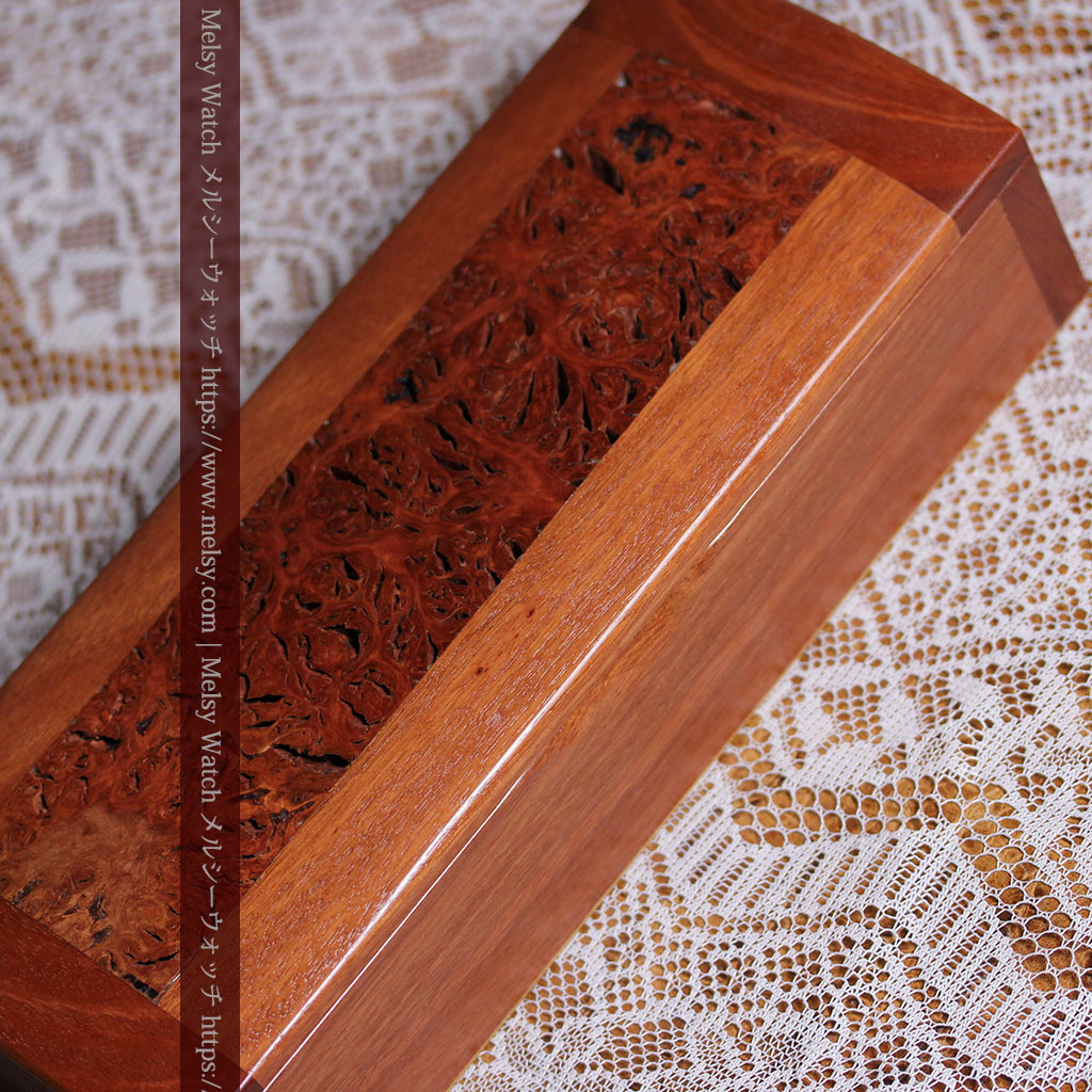 レッドガムの美しい模様と囲い枠 手作り木製コレクションボックス・木箱-A0334-11