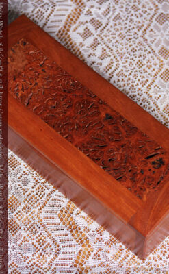 レッドガムの美しい模様と囲い枠 手作り木製コレクションボックス・木箱-A0334-3