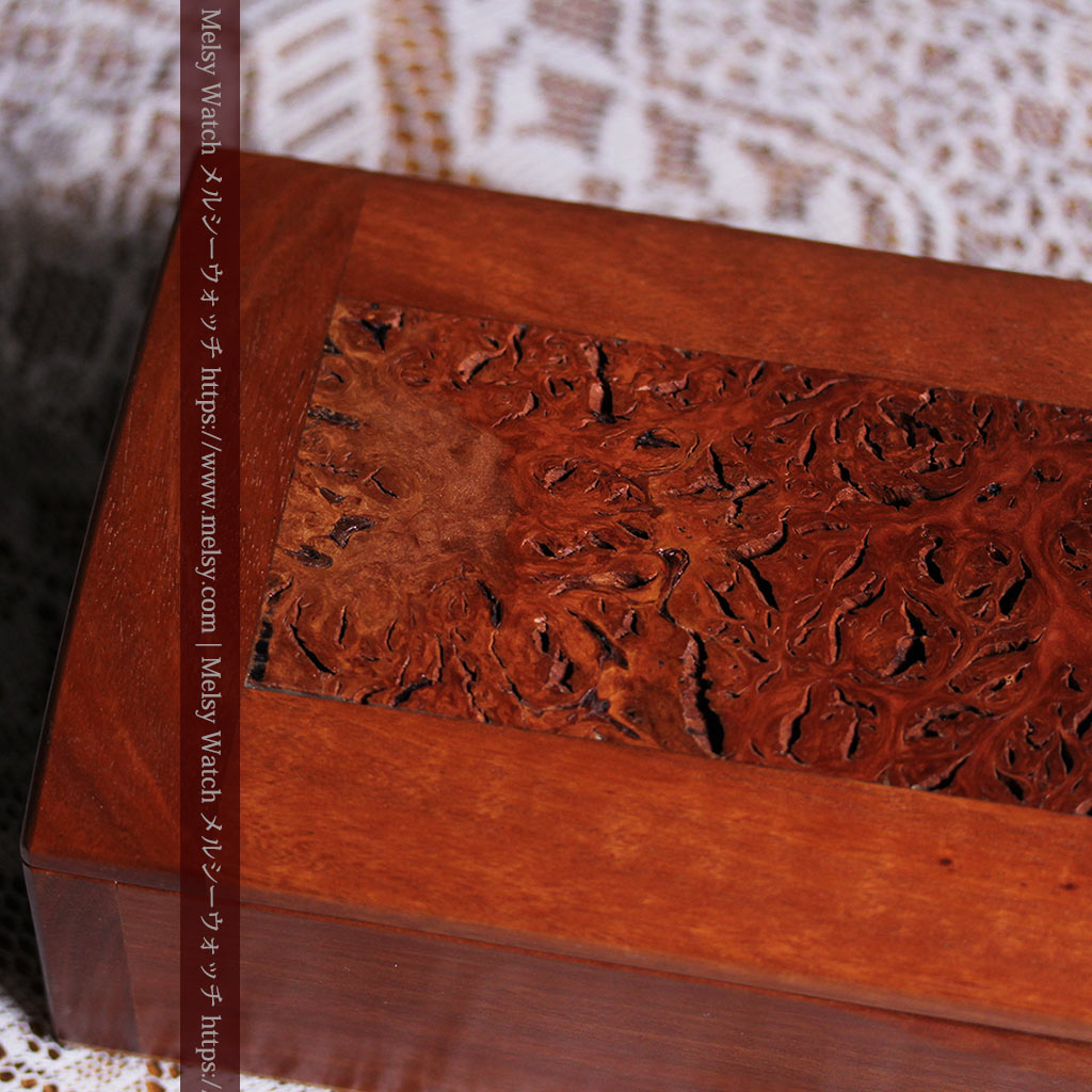 レッドガムの美しい模様と囲い枠 手作り木製コレクションボックス・木箱-A0334-5