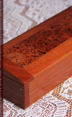 レッドガムの美しい模様と囲い枠 手作り木製コレクションボックス・木箱-A0334-9