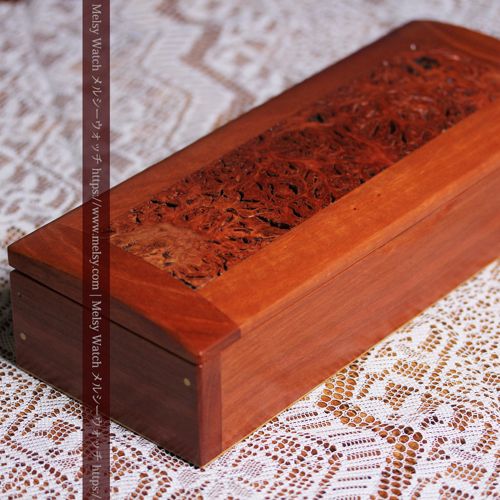 レッドガムの美しい模様と囲い枠 手作り木製コレクションボックス・木箱-A0334-9