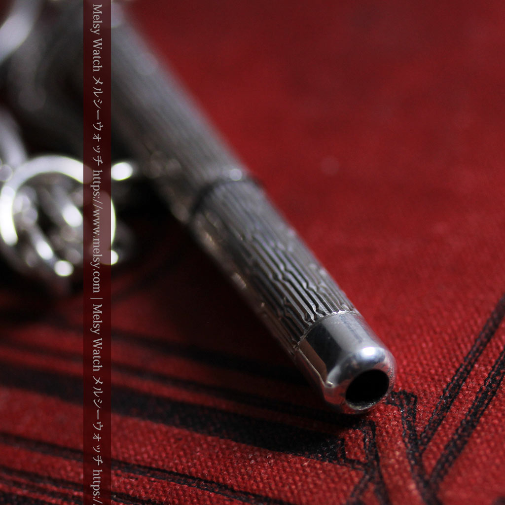 銀無垢アンティーク懐中時計チェーン 銀の紐・銀の飾りに銀の爪楊枝付き 【1900年頃】-C0535-10