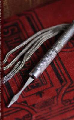 銀無垢アンティーク懐中時計チェーン 銀の紐・銀の飾りに銀の爪楊枝付き 【1900年頃】-C0535-11