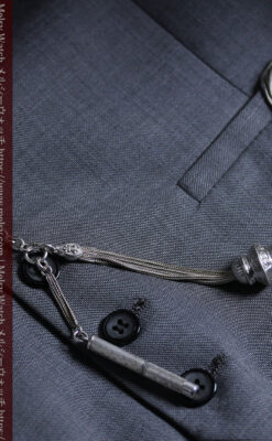 銀無垢アンティーク懐中時計チェーン 銀の紐・銀の飾りに銀の爪楊枝付き 【1900年頃】-C0535-13