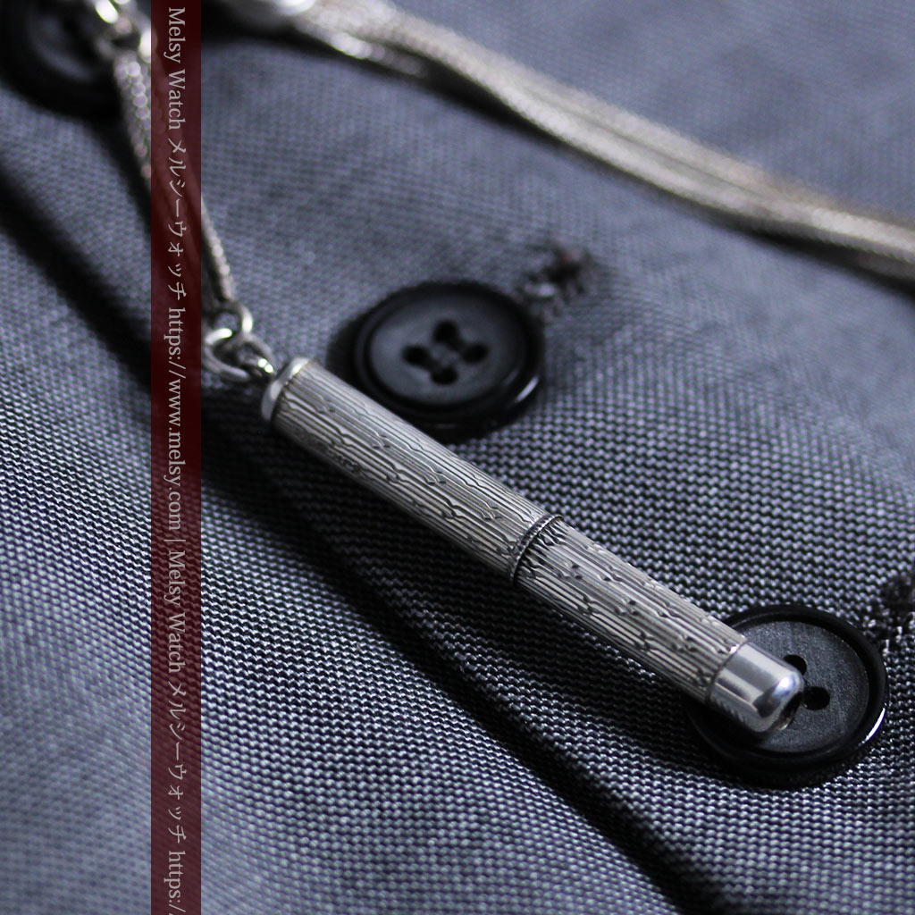 銀無垢アンティーク懐中時計チェーン 銀の紐・銀の飾りに銀の爪楊枝付き 【1900年頃】-C0535-15