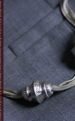 銀無垢アンティーク懐中時計チェーン 銀の紐・銀の飾りに銀の爪楊枝付き 【1900年頃】-C0535-16