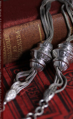 銀無垢アンティーク懐中時計チェーン 銀の紐・銀の飾りに銀の爪楊枝付き 【1900年頃】-C0535-4