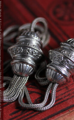 銀無垢アンティーク懐中時計チェーン 銀の紐・銀の飾りに銀の爪楊枝付き 【1900年頃】-C0535-6