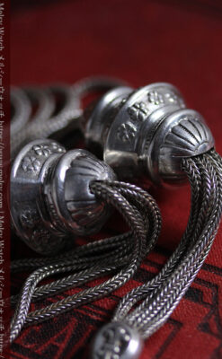 銀無垢アンティーク懐中時計チェーン 銀の紐・銀の飾りに銀の爪楊枝付き 【1900年頃】-C0535-7