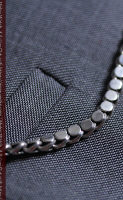 特殊な作りの銀無垢懐中時計チェーン 銀のメダル付き-C0537-11