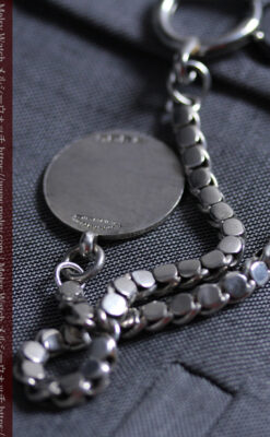 特殊な作りの銀無垢懐中時計チェーン 銀のメダル付き-C0537-6