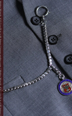 特殊な作りの銀無垢懐中時計チェーン 銀のメダル付き-C0537-8