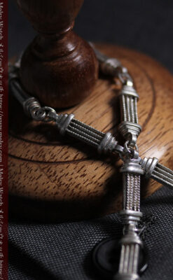 神殿のような特殊な形の銀無垢懐中時計チェーン-C0540-1