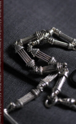 神殿のような特殊な形の銀無垢懐中時計チェーン-C0540-10