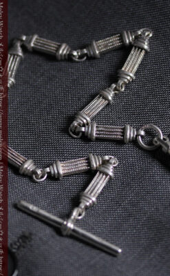 神殿のような特殊な形の銀無垢懐中時計チェーン-C0540-11