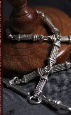 神殿のような特殊な形の銀無垢懐中時計チェーン-C0540-2