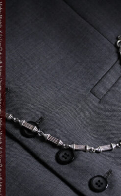 神殿のような特殊な形の銀無垢懐中時計チェーン-C0540-4