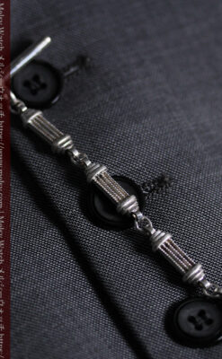 神殿のような特殊な形の銀無垢懐中時計チェーン-C0540-5