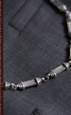 神殿のような特殊な形の銀無垢懐中時計チェーン-C0540-6