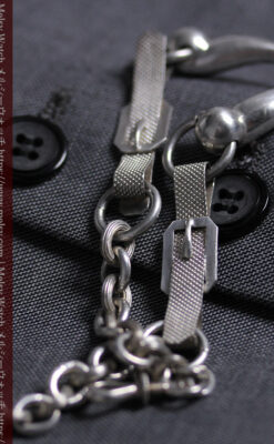 馬具一式をデザインに含めた銀無垢アンティーク懐中時計チェーン 【1880年頃】-C0541-1