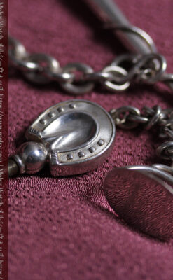 馬具一式をデザインに含めた銀無垢アンティーク懐中時計チェーン 【1880年頃】-C0541-16