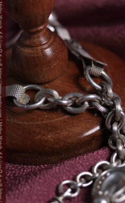 馬具一式をデザインに含めた銀無垢アンティーク懐中時計チェーン 【1880年頃】-C0541-23