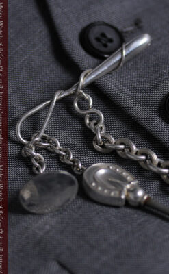 馬具一式をデザインに含めた銀無垢アンティーク懐中時計チェーン 【1880年頃】-C0541-4