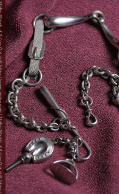 馬具一式をデザインに含めた銀無垢アンティーク懐中時計チェーン 【1880年頃】-C0541-8