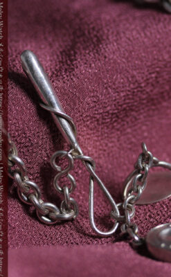 馬具一式をデザインに含めた銀無垢アンティーク懐中時計チェーン 【1880年頃】-C0541-9