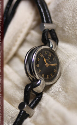 オメガ1930年代のモダンな黒 アンティーク腕時計 【1937年頃】レディース-W1681-2