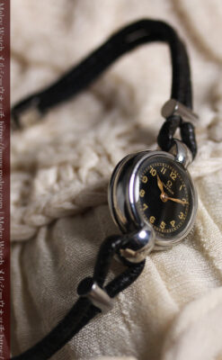 オメガ1930年代のモダンな黒 アンティーク腕時計 【1937年頃】レディース-W1681-4